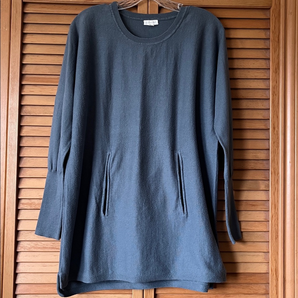 Garnet Hill Organic-Cotton Pocket-Detail Sweater, Steel Gray